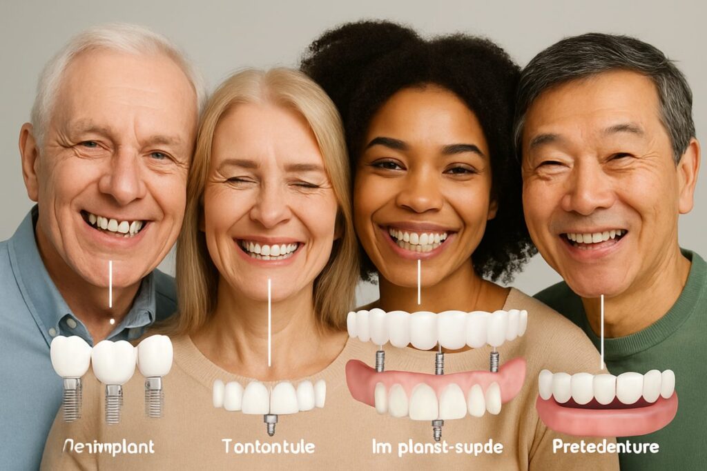 Photo of a diverse group of people smiling, showcasing various affordable dental implant options. No text on the image.