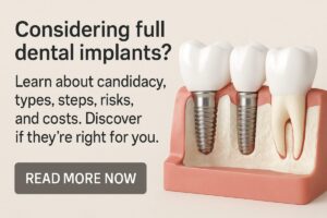 A close up image of a dentist placing an implant into a patient's mouth with surgical tools. The dentist is wearing a mask and surgical gloves, and the focus is on the precision of the implant placement. No text on the image.